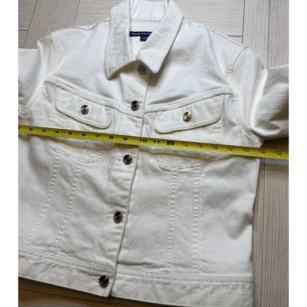 Ralph Lauren Sport Women Sz XS Button Up White Denim Jean Jacket Classic Cottage - Picture 3 of 9